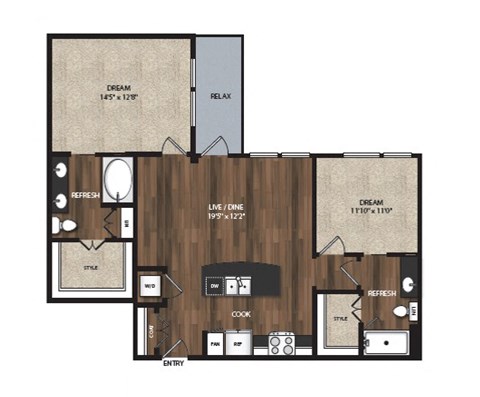 Main Street Flats Apartments Phase II 2x2 A Floor Plan